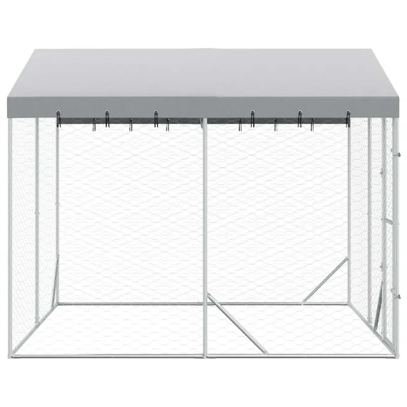 Lauko voljeras šunims su stogu, sidabrinis, 3x3x2,5m, plienas