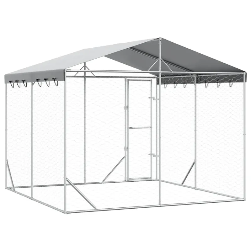 Lauko voljeras šunims su stogu, sidabrinis, 3x3x2,5m, plienas
