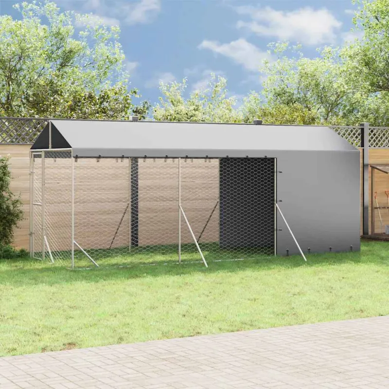 Lauko voljeras šunims su stogu, sidabrinis, 2x6x2,5m, plienas