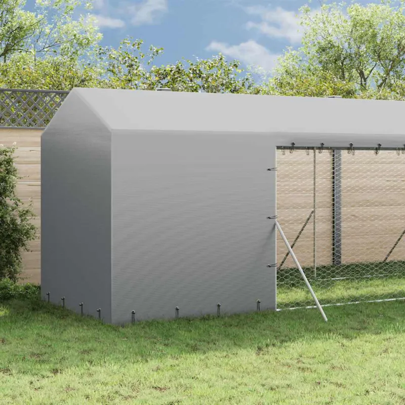 Lauko voljeras šunims su stogu, sidabrinis, 2x6x2,5m, plienas