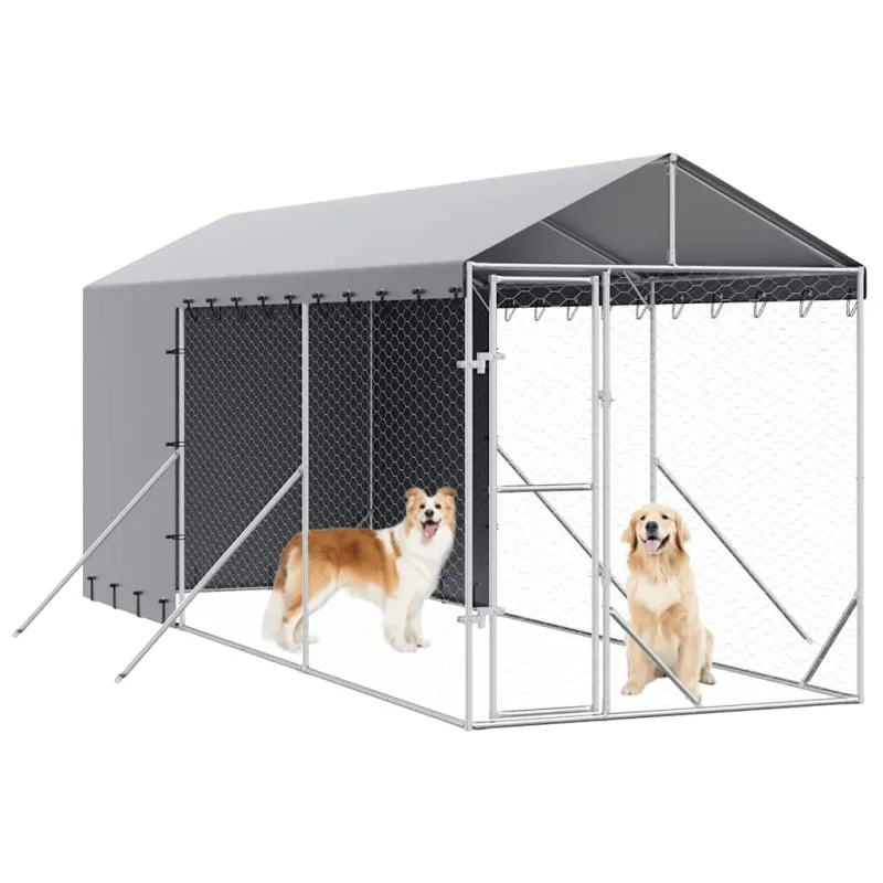 Lauko voljeras šunims su stogu, sidabrinis, 2x6x2,5m, plienas