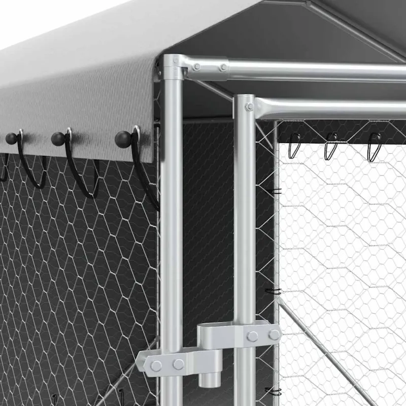 Lauko voljeras šunims su stogu, sidabrinis, 2x6x2,5m, plienas
