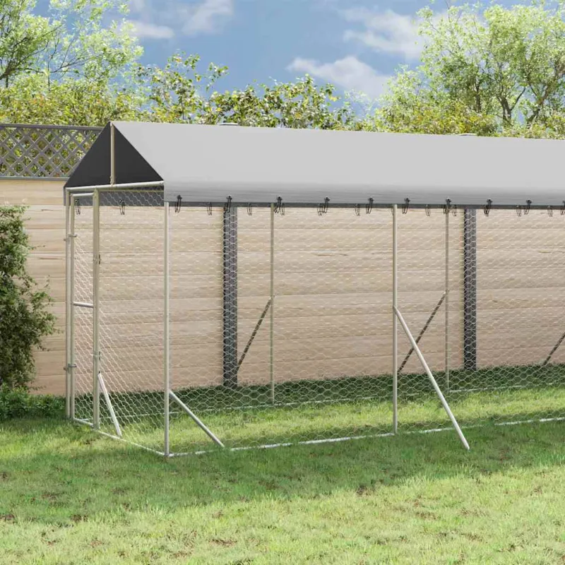 Lauko voljeras šunims su stogu, sidabrinis, 2x10x2,5m, plienas
