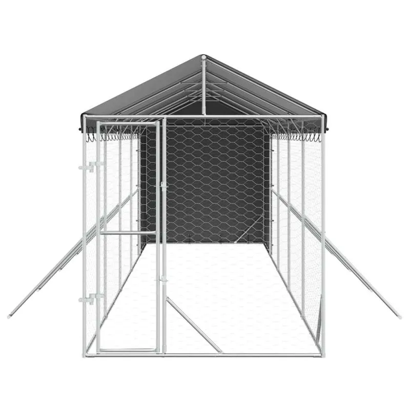 Lauko voljeras šunims su stogu, sidabrinis, 2x10x2,5m, plienas