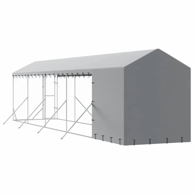 Lauko voljeras šunims su stogu, sidabrinis, 2x10x2,5m, plienas