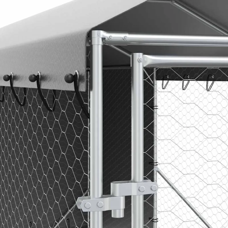 Lauko voljeras šunims su stogu, sidabrinis, 2x10x2,5m, plienas