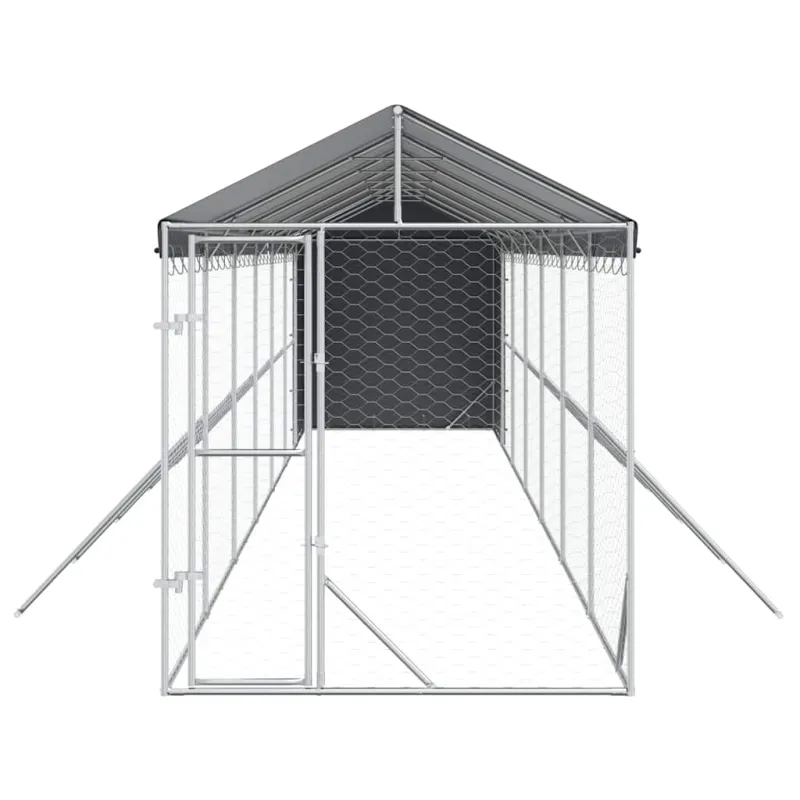 Lauko voljeras šunims su stogu, sidabrinis, 2x14x2,5m, plienas