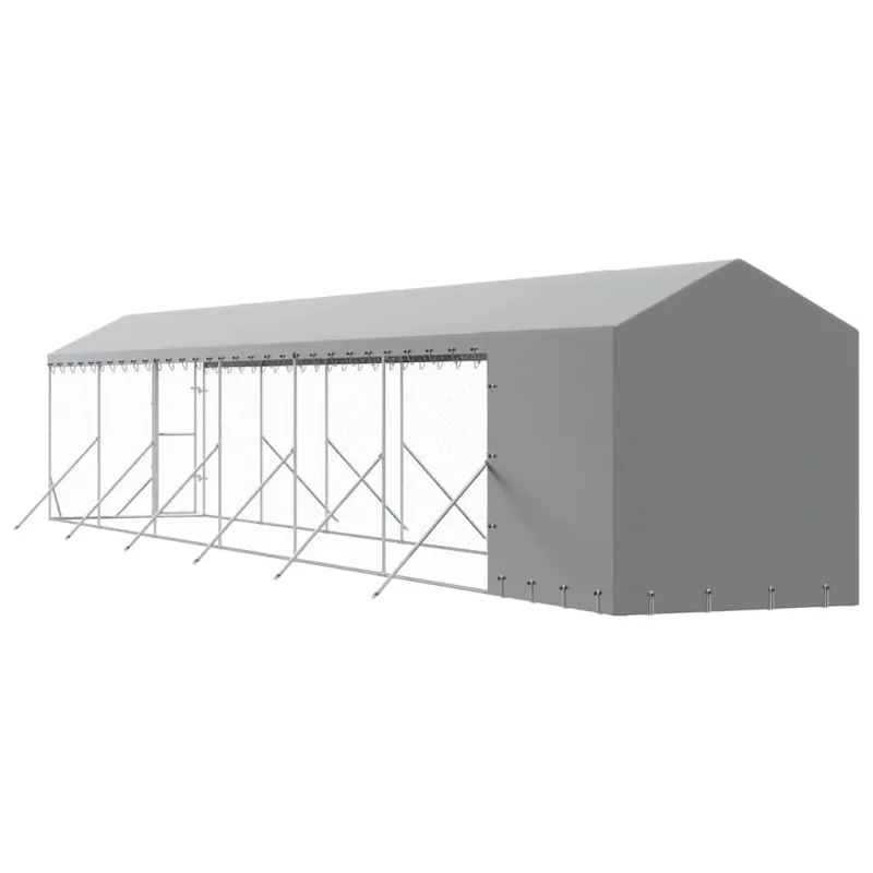 Lauko voljeras šunims su stogu, sidabrinis, 2x14x2,5m, plienas