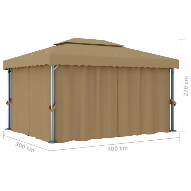 Pavėsinė su užuolaidomis, taupe spalvos, 4x3m, aliuminis