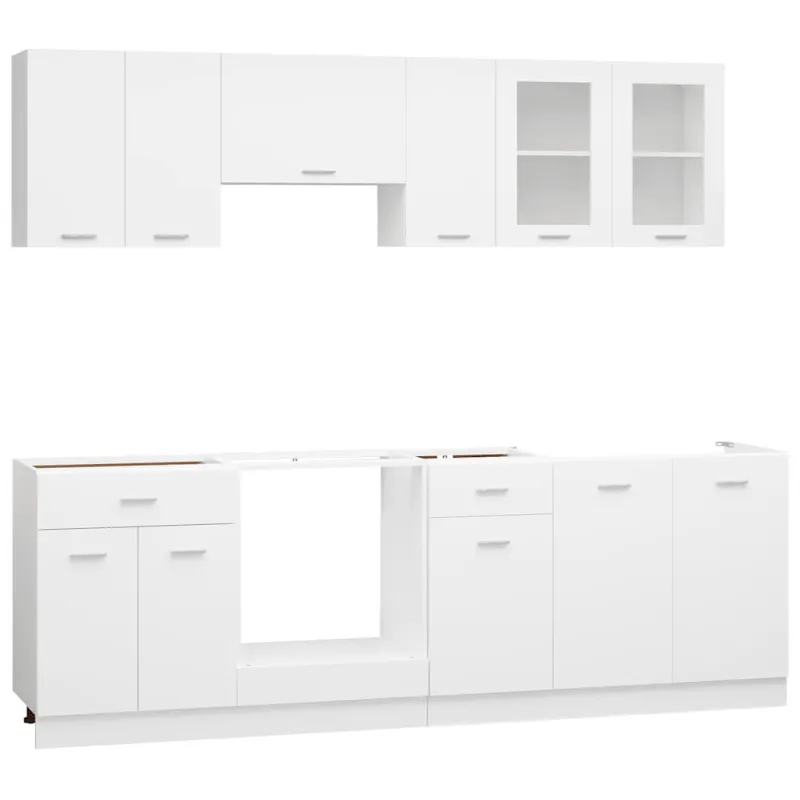 Virtuvės spintelių komplektas, Lyon, 8 dalių, baltos spalvos, mediena