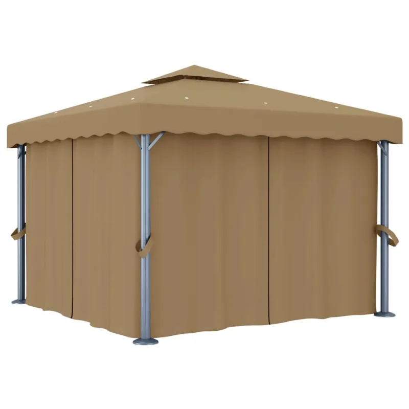 Pavėsinė su užuolaidomis, taupe spalvos, 3x3m, aliuminis