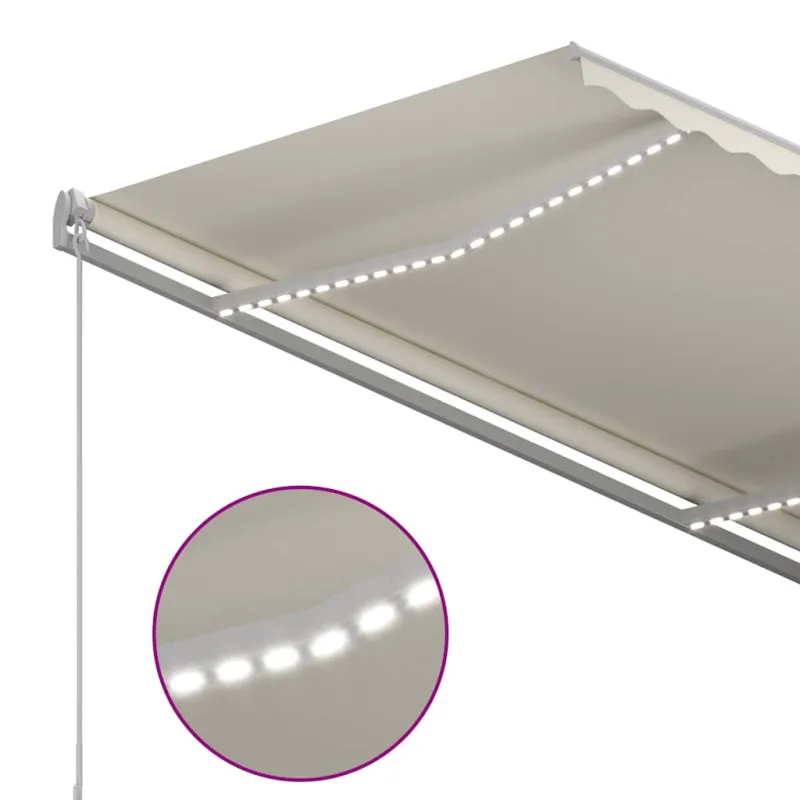 Rankiniu būdu ištraukiama markizė su LED, kreminė, 300x250cm