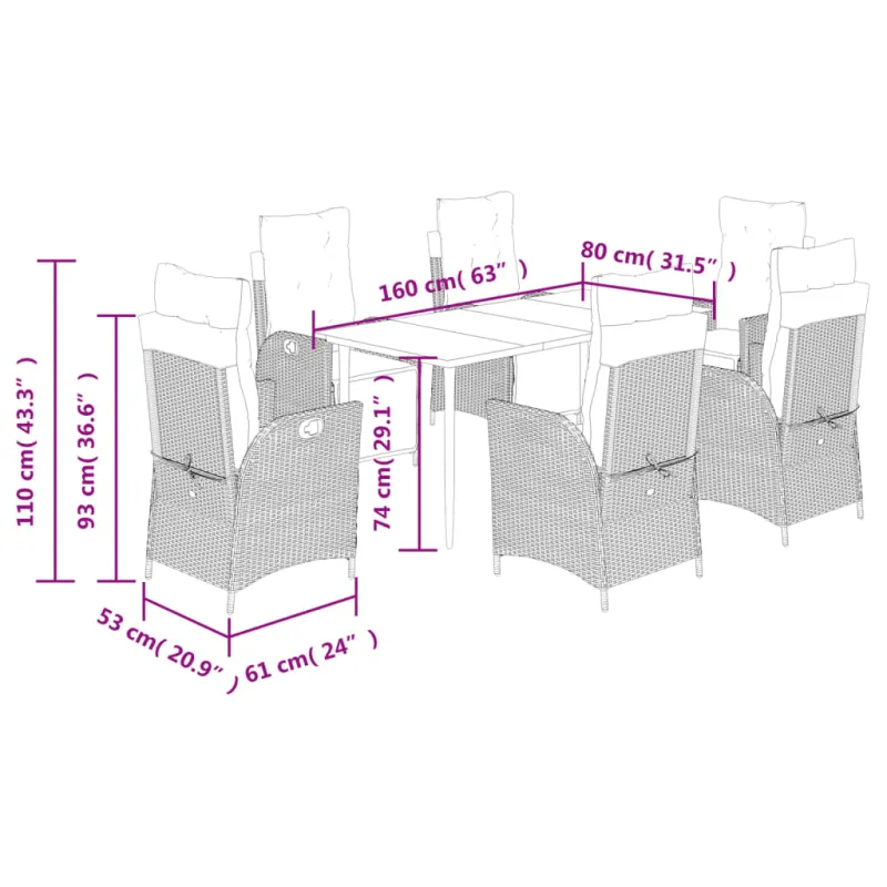 Soodon setti pehmusteilla, 7-os osia, ruskea, polyratasta