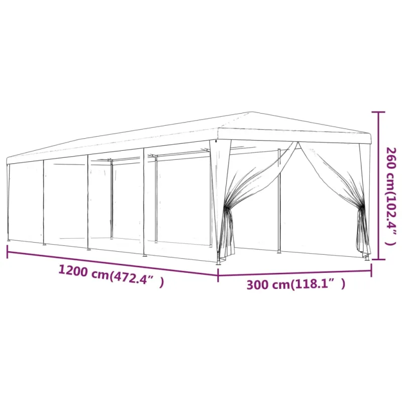 Proginė palapinė su 10 tinklinių sienų, žalia, 3x12m, HDPE