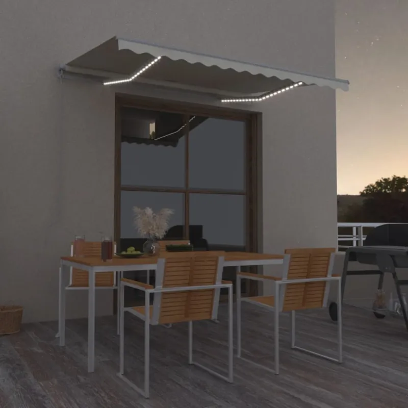 Rankiniu būdu ištraukiama markizė su LED, kreminė, 350x250cm