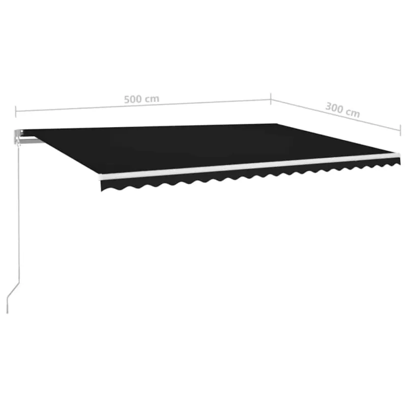 Rankiniu būdu ištraukiama markizė su LED, antracito, 500x300cm