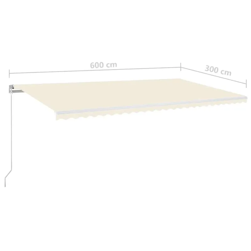 Rankiniu būdu ištraukiama markizė su LED, kreminė, 600x300cm