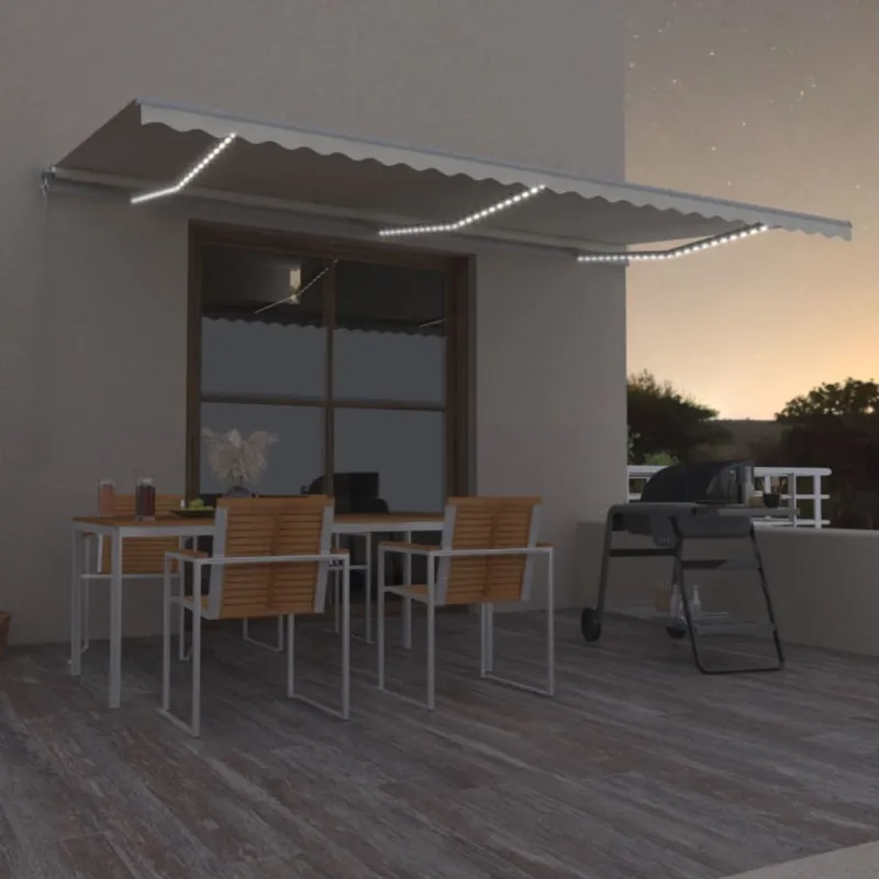 Rankiniu būdu ištraukiama markizė su LED, kreminė, 600x350cm