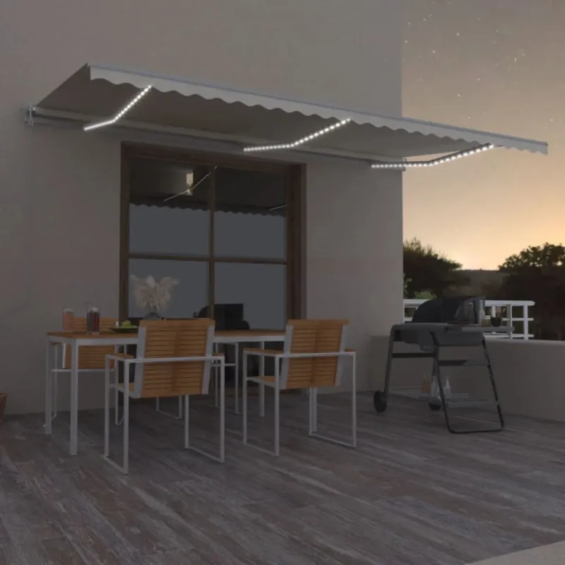 Automatinė markizė su LED/vėjo jutikliu, kreminė, 600x350cm