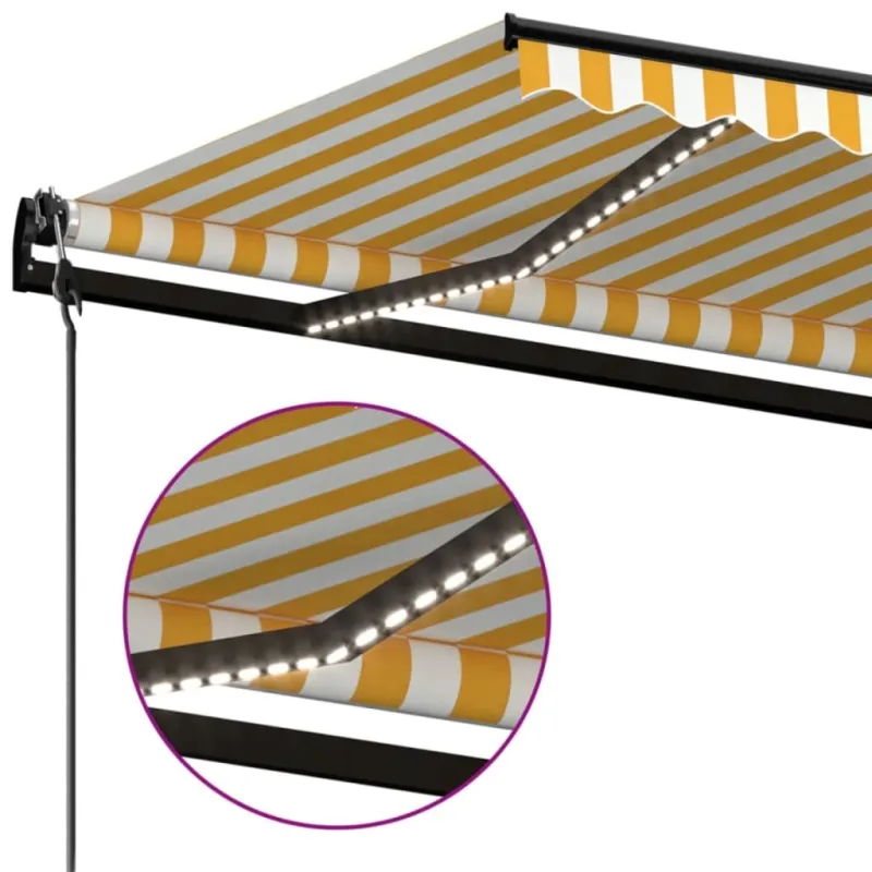 Markizė su LED/vėjo jutikliu, geltona/balta, 350x250cm