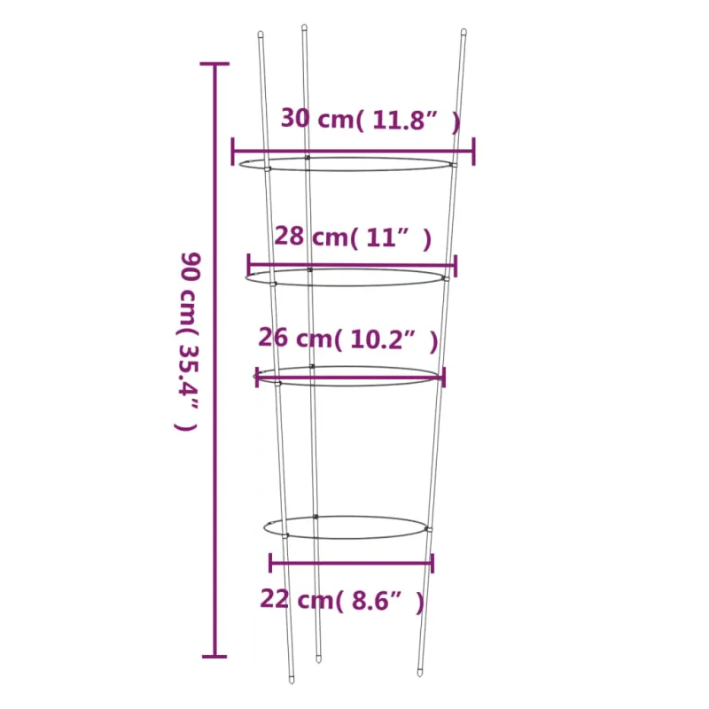 Sodo augalų atramos su 4 žiedais, 5vnt., žalios, 90cm, plienas