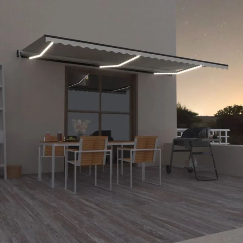 Automatinė markizė su LED/vėjo jutikliu, kreminė, 600x350cm