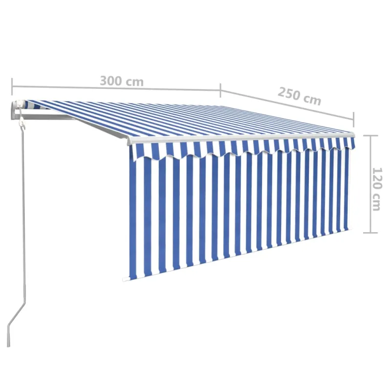 Automatiniu būdu ištraukiama markizė, mėlyna ir balta, 3x2,5m