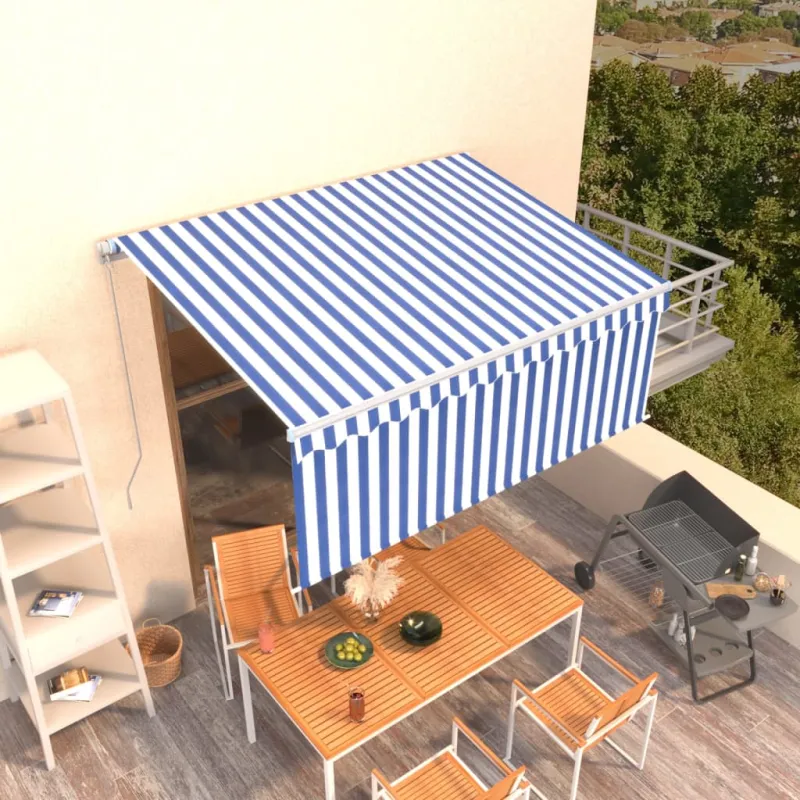 Rankiniu būdu ištraukiama markizė, mėlyna ir balta, 3,5x2,5m