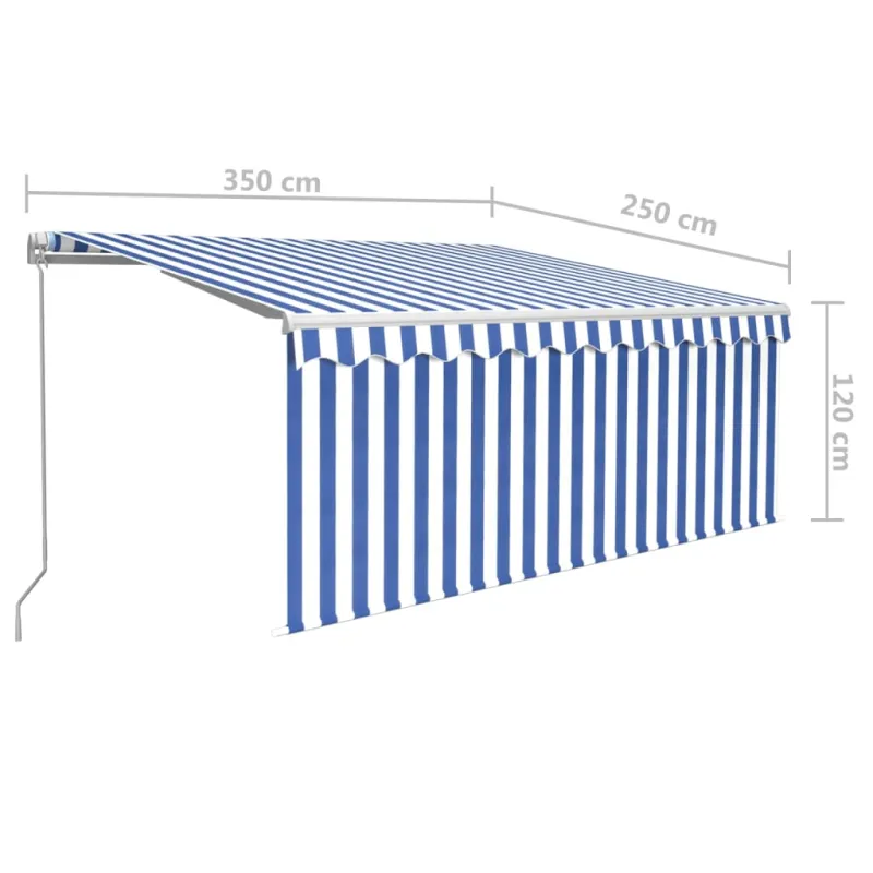 Rankiniu būdu ištraukiama markizė, mėlyna ir balta, 3,5x2,5m