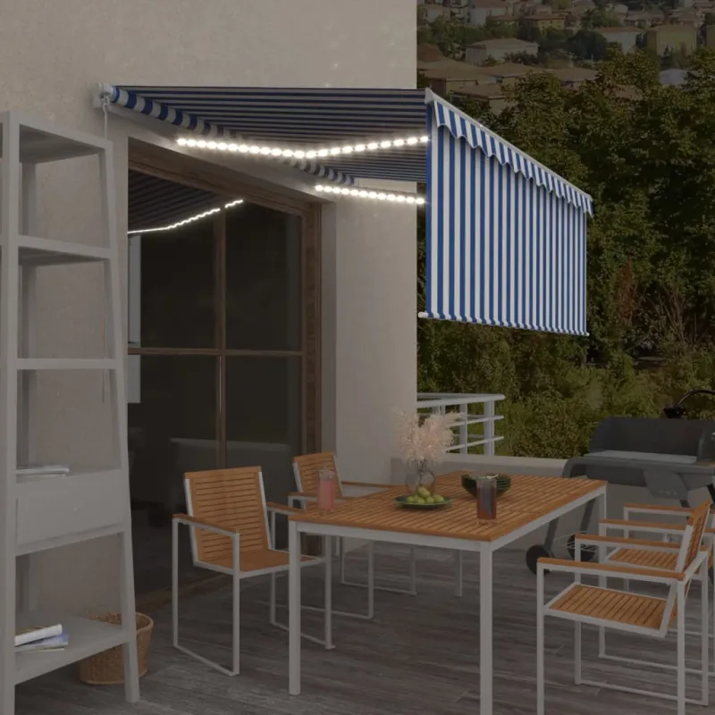 Rankiniu būdu ištraukiama markizė, mėlyna ir balta, 3,5x2,5m