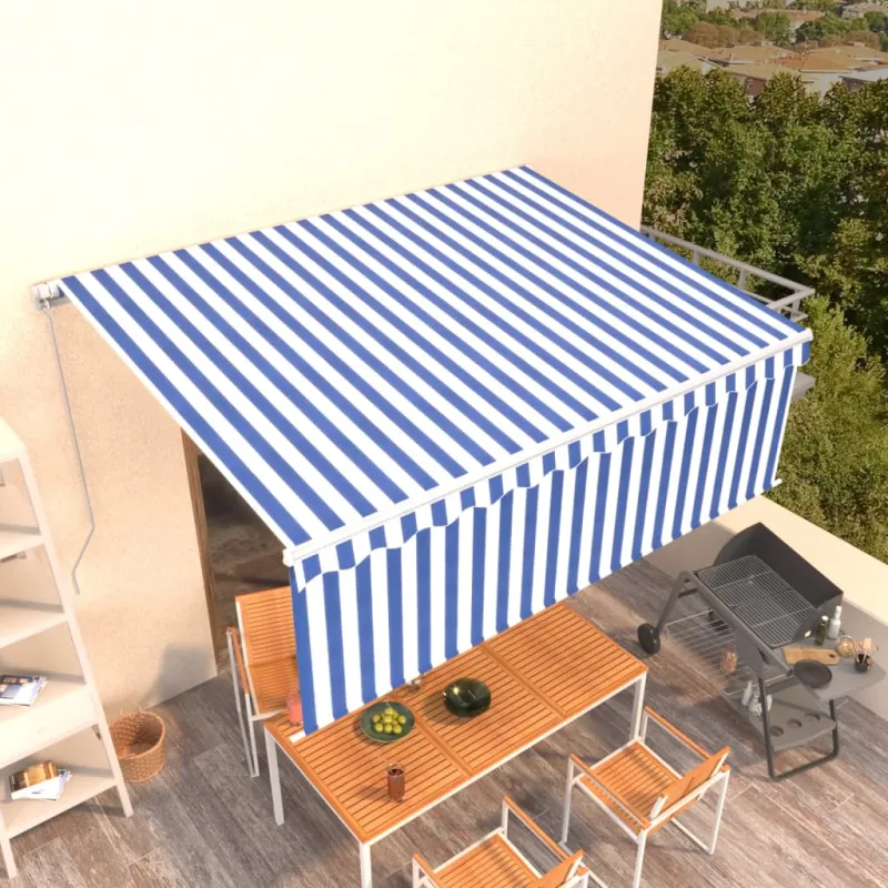 Rankiniu būdu ištraukiama markizė, mėlyna ir balta, 4,5x3m