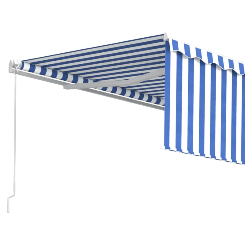Rankiniu būdu ištraukiama markizė, mėlyna ir balta, 4,5x3m