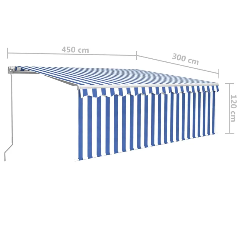 Rankiniu būdu ištraukiama markizė, mėlyna ir balta, 4,5x3m
