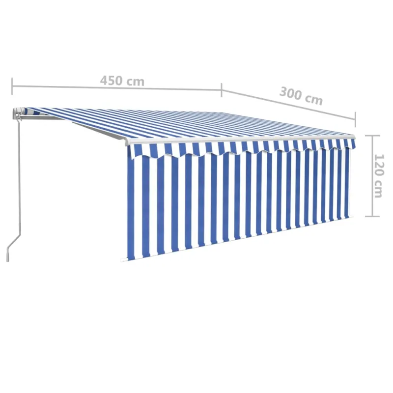Rankiniu būdu ištraukiama markizė, mėlyna ir balta, 4,5x3m