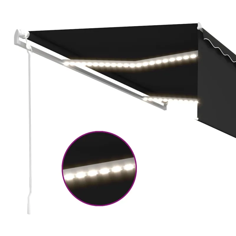 Markizė su uždanga/LED/vėjo jutikliu, antracito, 5x3m