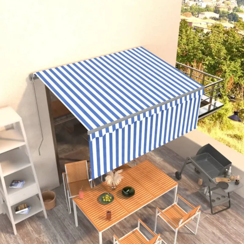 Rankiniu būdu ištraukiama markizė, mėlyna ir balta, 3x2,5m
