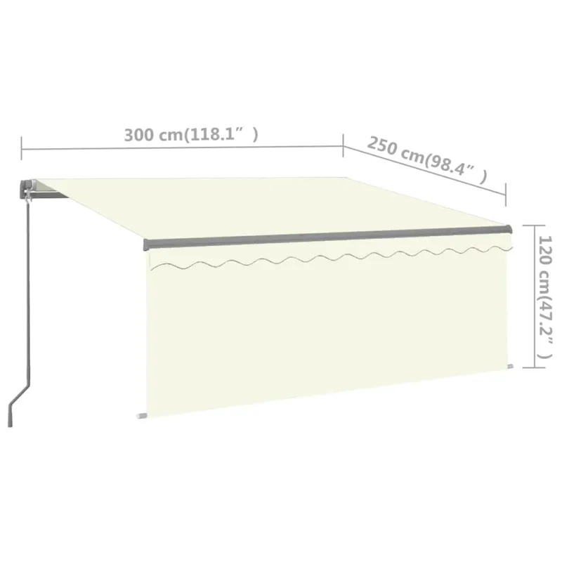Rankiniu būdu ištraukiama markizė su uždanga, kreminė, 3x2,5m