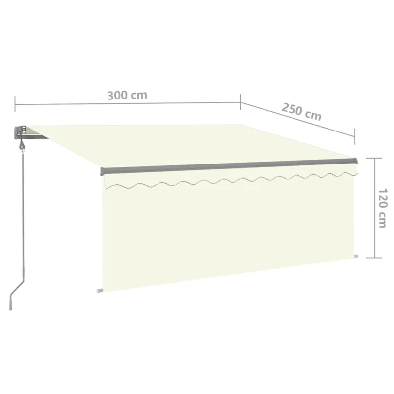 Markizė su uždanga/LED/vėjo jutikliu, kreminė, 3x2,5m