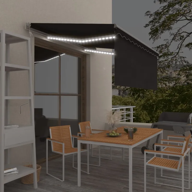 Markizė su uždanga/LED/vėjo jutikliu, antracito, 3x2,5m