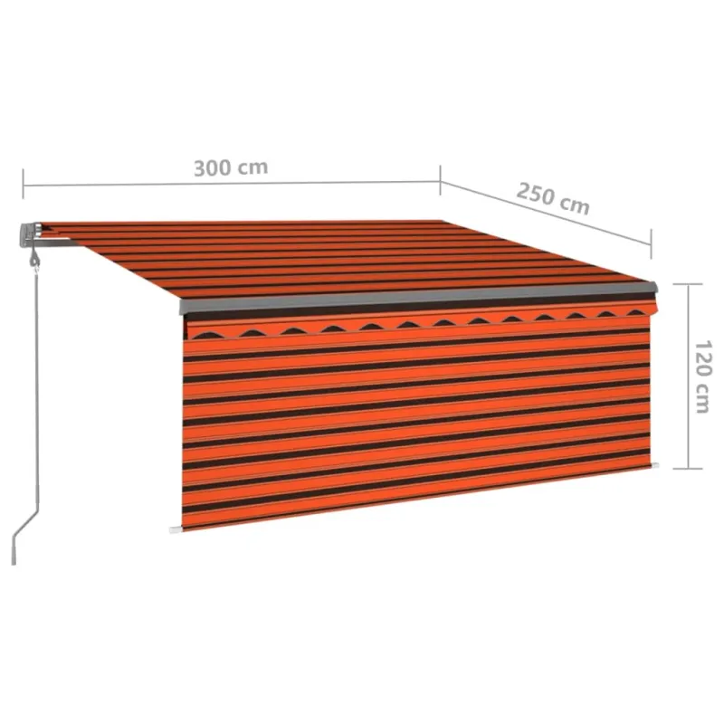 Markizė su uždanga/LED/vėjo jutikliu, oranžinė/ruda, 3x2,5m