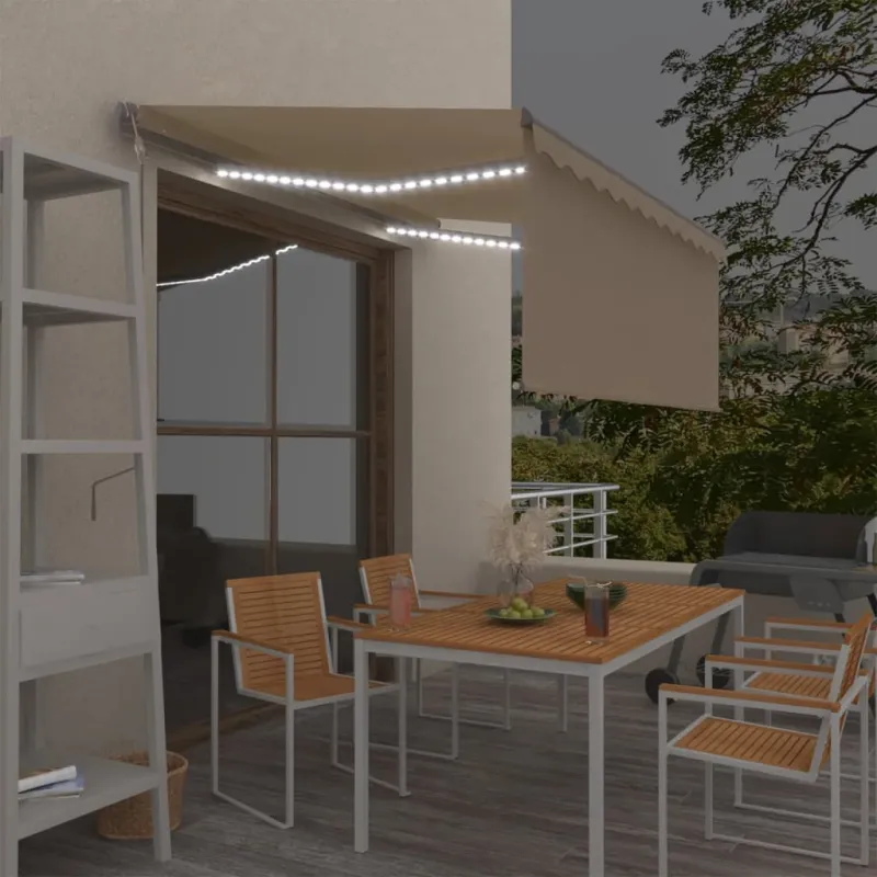 Markizė su uždanga/LED/vėjo jutikliu, kreminė, 3,5x2,5m