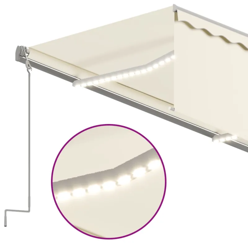 Markizė su uždanga/LED/vėjo jutikliu, kreminė, 3,5x2,5m