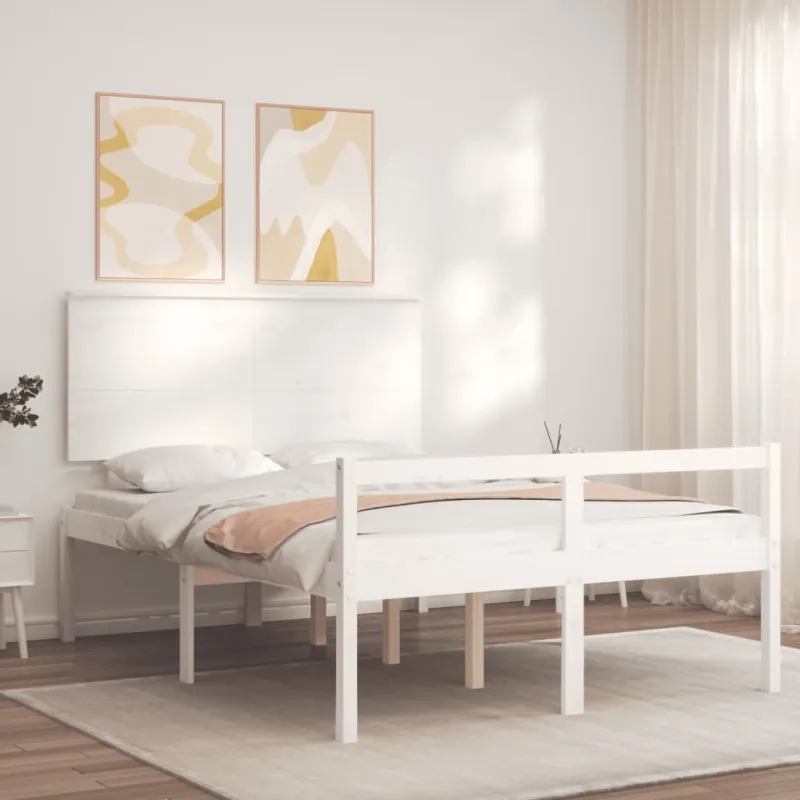 Lova senjorams su galvūgaliu, baltas, 120x200 cm, mediena