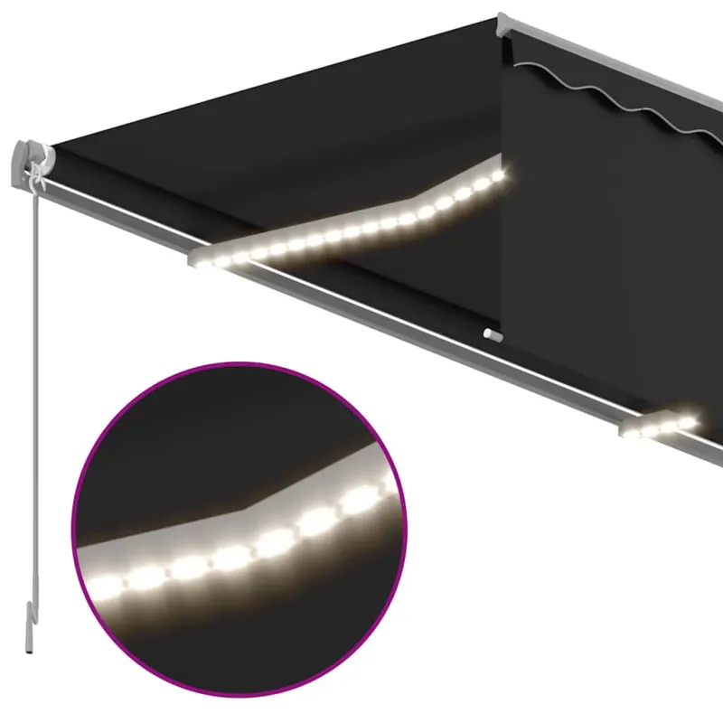 Markizė su uždanga/LED/vėjo jutikliu, antracito, 4,5x3m