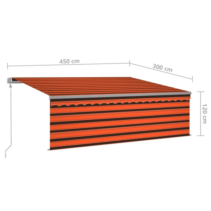 Markizė su uždanga/LED/vėjo jutikliu, oranžinė/ruda, 4,5x3m