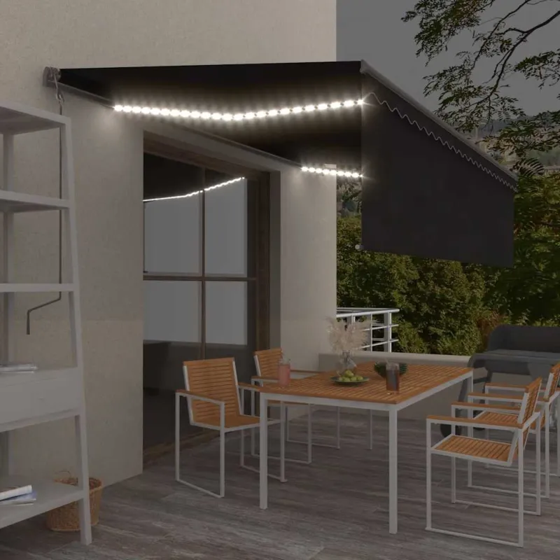 Markizė su uždanga/LED/vėjo jutikliu, antracito, 5x3m