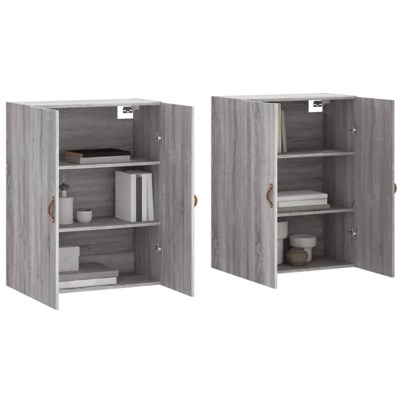 Prie sienos montuojamos spintelės, 2vnt., pilkos, 69,5x34x90cm