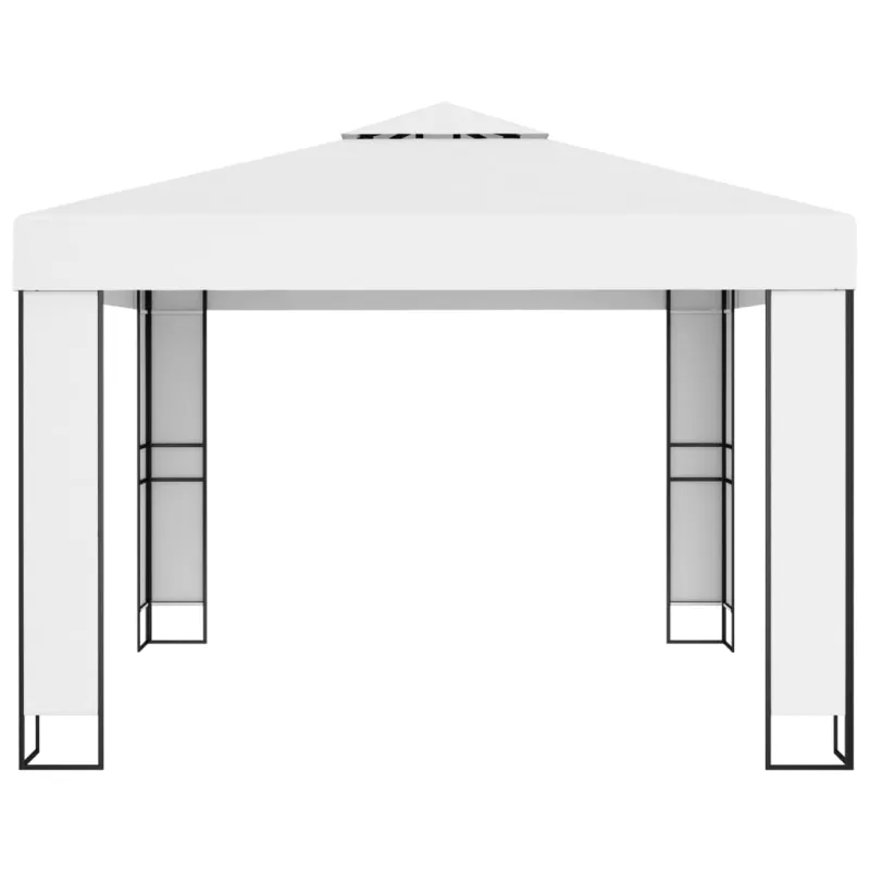 Pavėsinė su lemputėmis LED ir dvigubu stogu, baltos, 3x3m