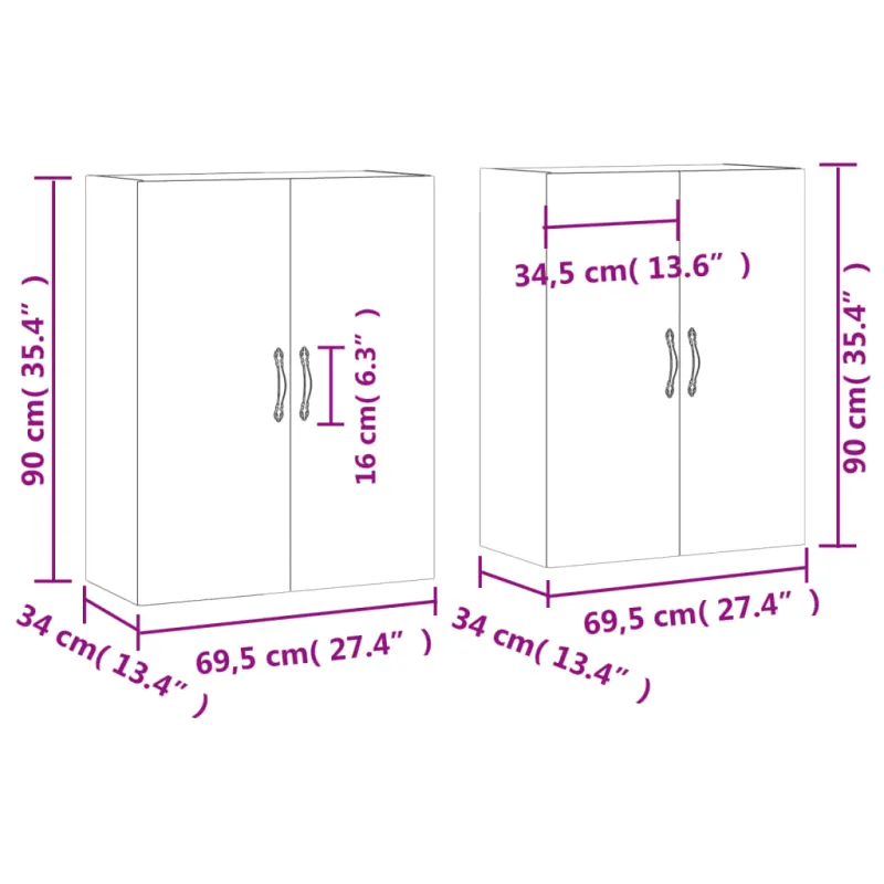 Prie sienos montuojamos spintelės, 2vnt., betono, 69,5x34x90cm