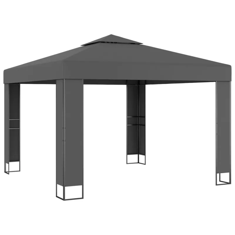 Pavėsinė su lemputėmis ir dvigubu stogu LED, antracito, 3x3m
